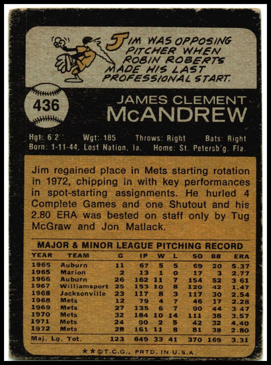 1973 Topps #436 Jim McAndrew New York Mets