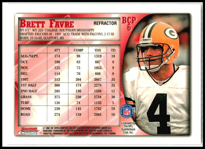 1998 Bowman Chrome Preview Refractors #BCP6 Brett Favre Green Bay Packers