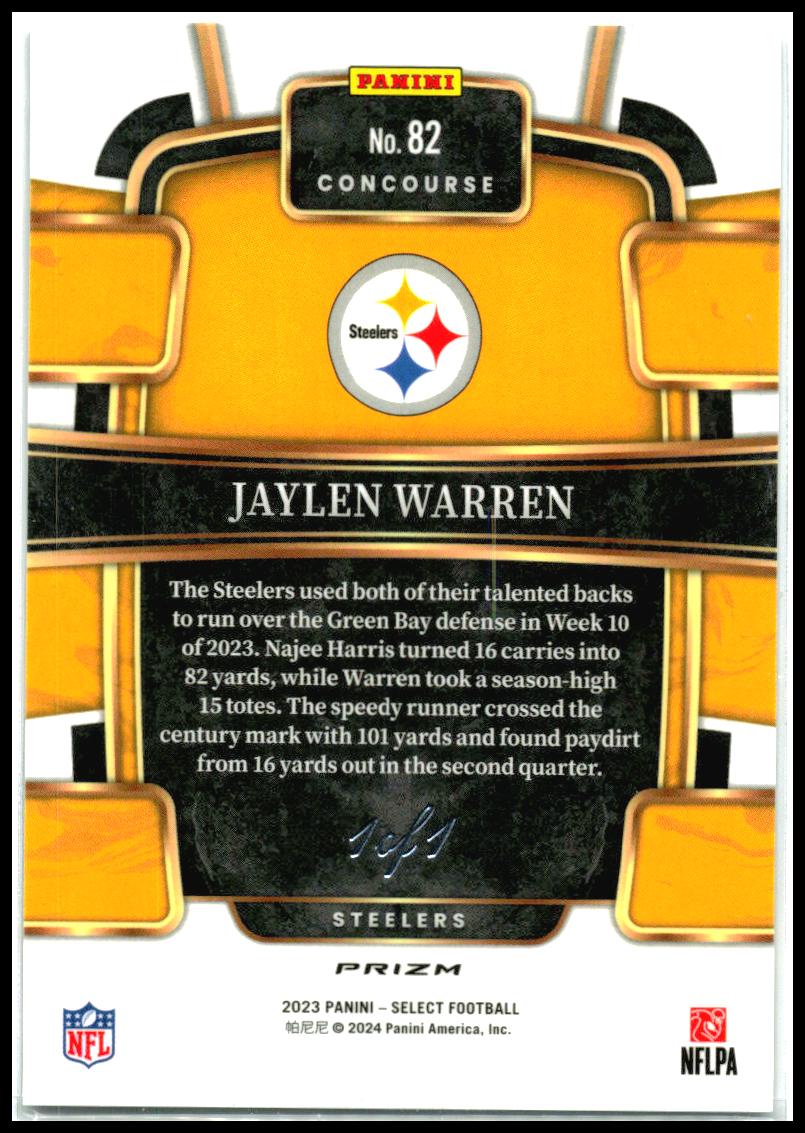 2023 Panini Select Dragon Scale Black Prizms 1/1 #82 Jaylen Warren Steelers