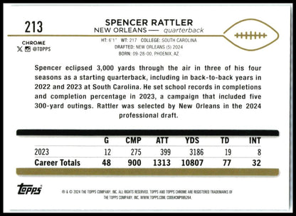 2024 Topps Chrome X-Fractor #213 Spencer Rattler RC New Orleans Saints