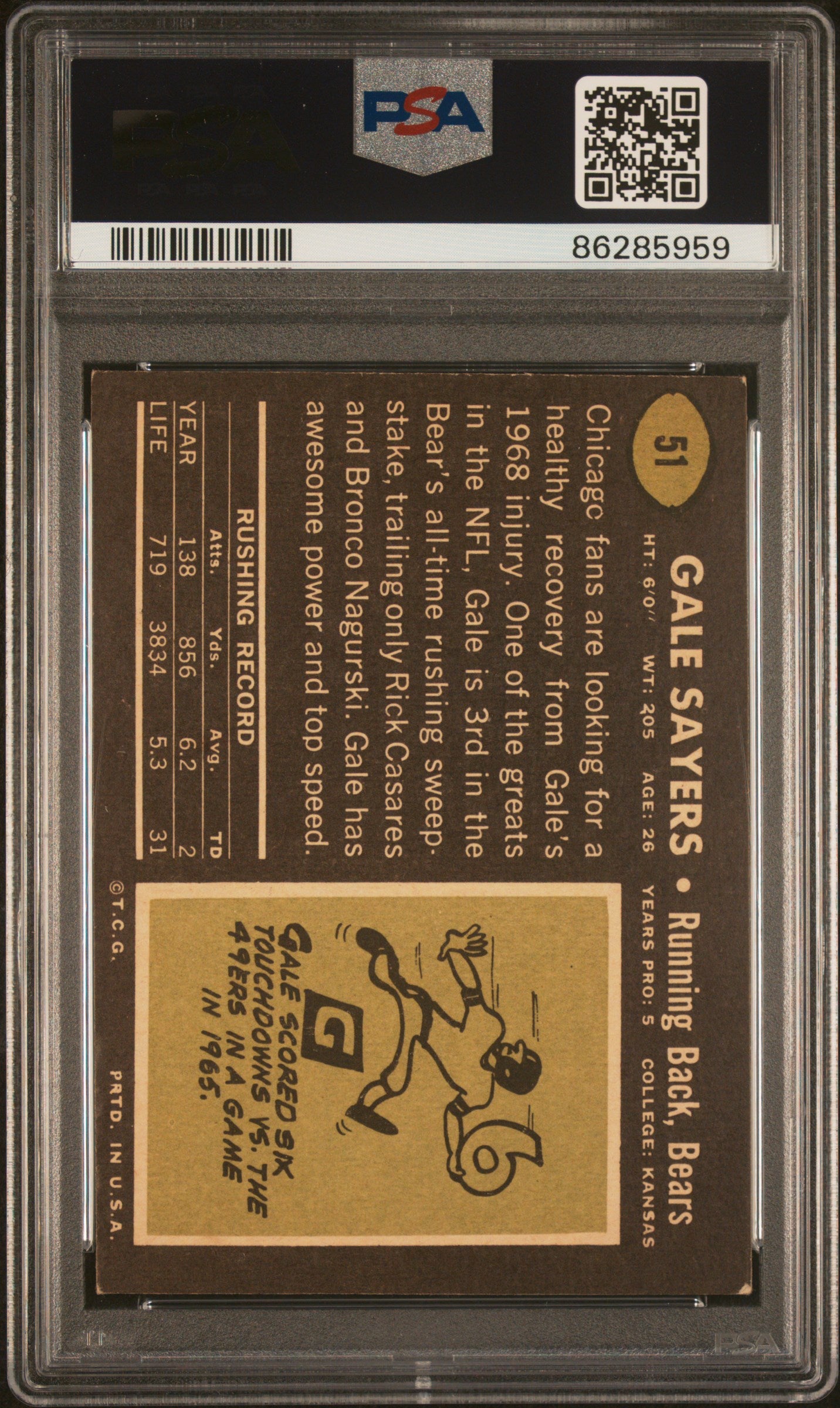 1969 Topps #51 Gale Sayers Bears PSA 5