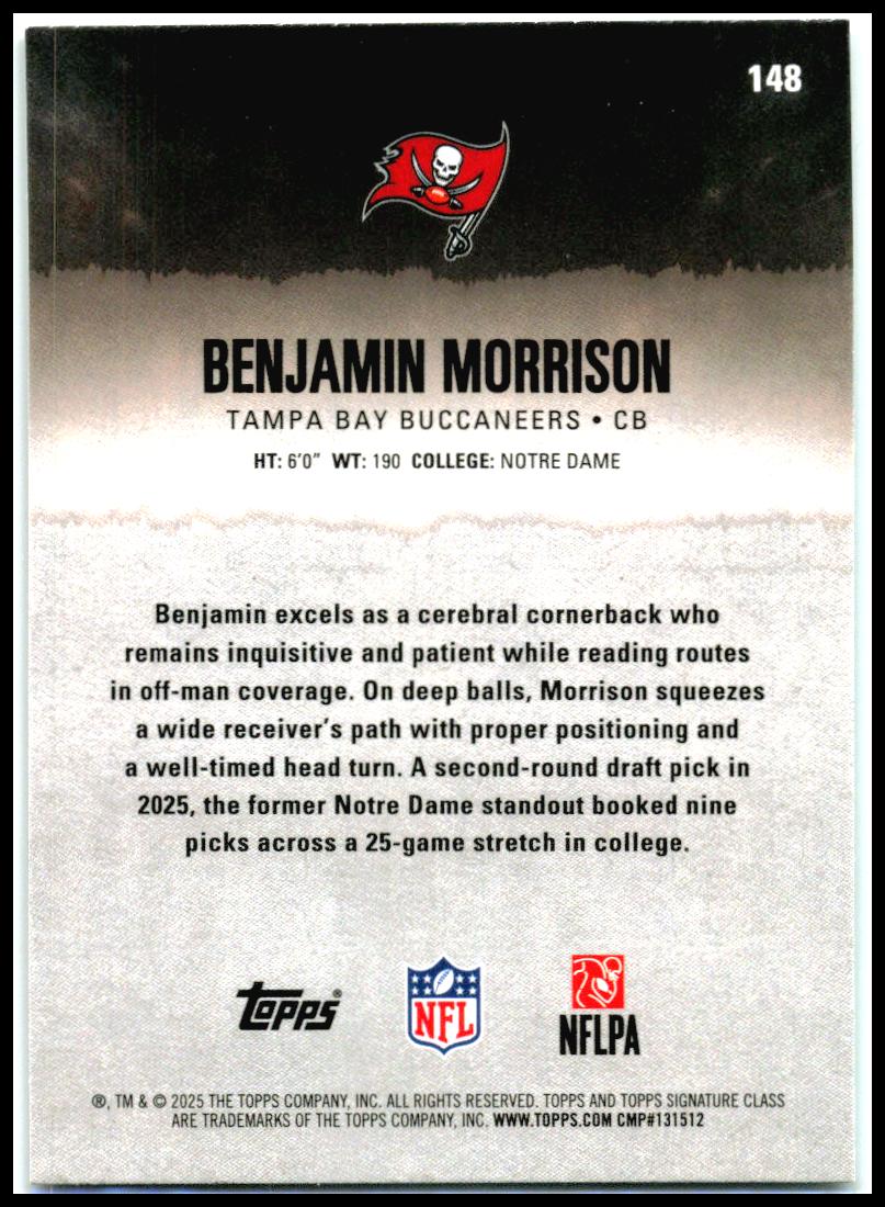 2025 Topps Signature Class Chrome Teal #148 Benjamin Morrison RC Tampa Bay