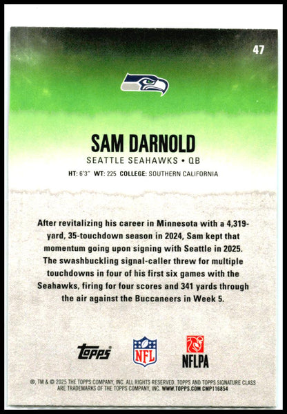 2025 Topps Signature Class Teal #47 Sam Darnold #/225 Seattle Seahawks
