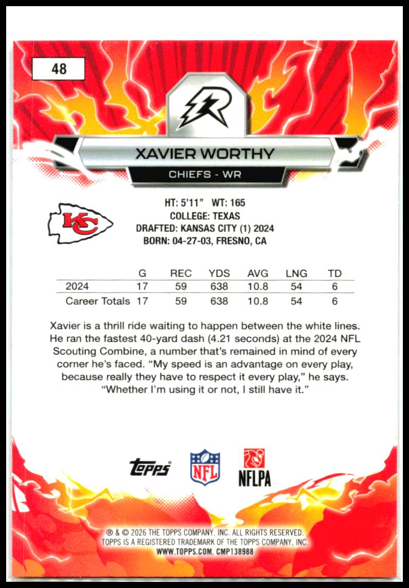 2025 Topps Resurgence Sky Blue & Pink Shock Refractor #48 Xavier Worthy Chiefs