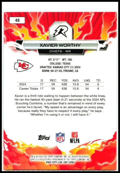 2025 Topps Resurgence Sky Blue & Pink Shock Refractor #48 Xavier Worthy Chiefs