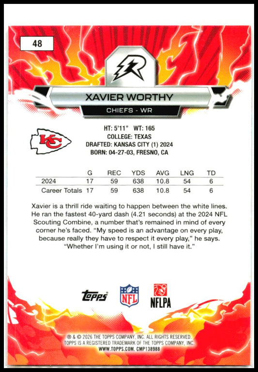 2025 Topps Resurgence Sky Blue & Pink Shock Refractor #48 Xavier Worthy Chiefs
