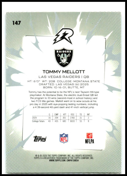 2025 Topps Resurgence Sky Blue & Pink Shock Refractor #147 Tommy Mellott Raiders