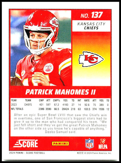 2024 Score #137 Patrick Mahomes II Kansas City Chiefs