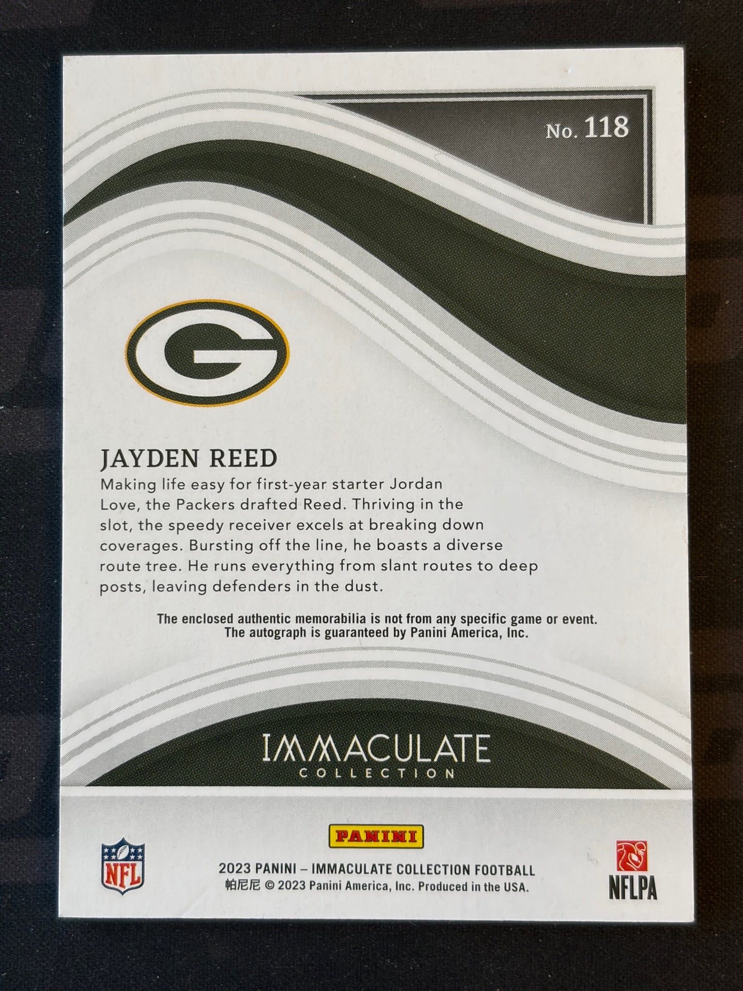 2023 Panini Immaculate Collection Gold #118 Jayden Reed RC Packers