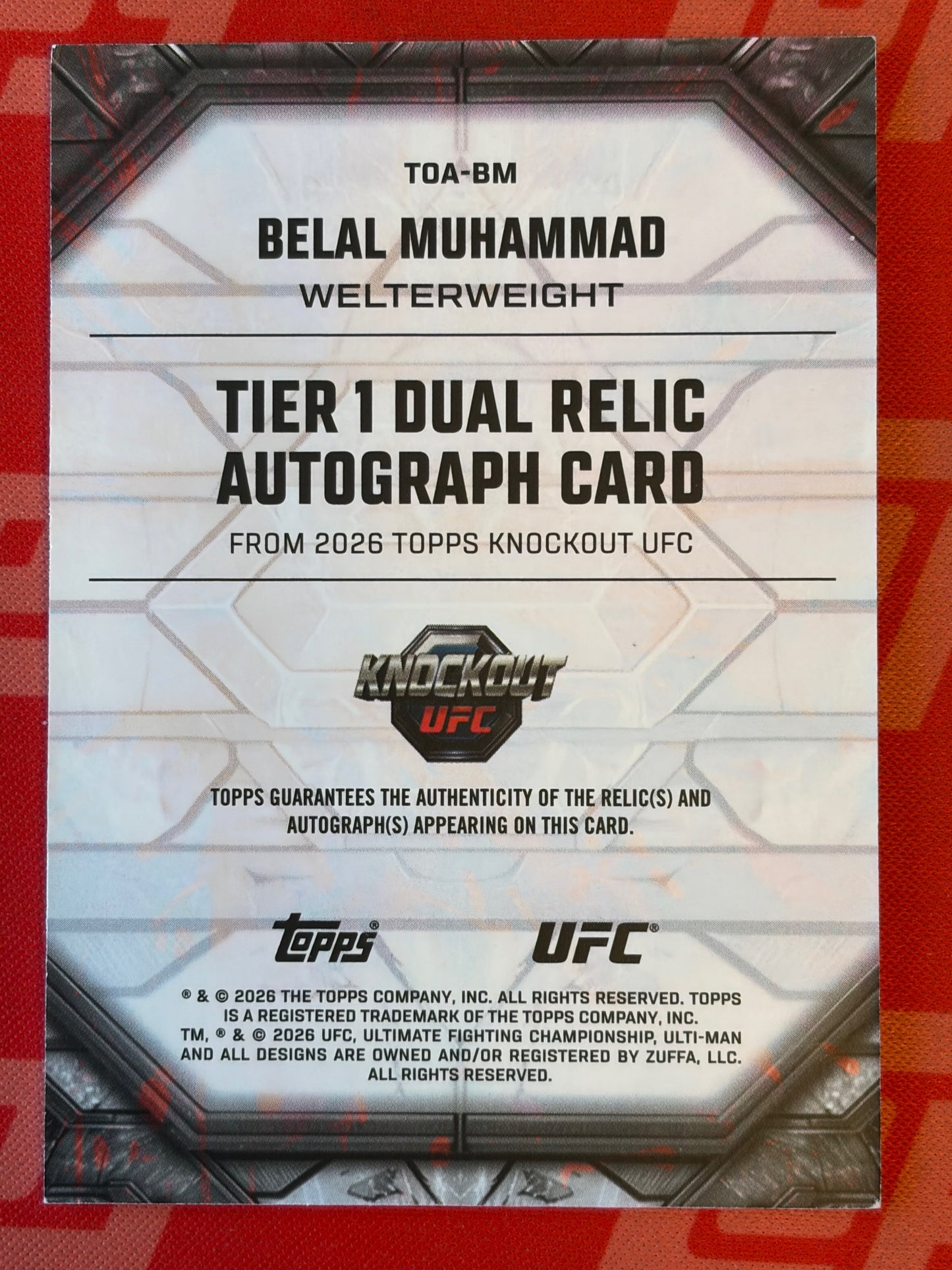 2026 Topps Knockout UFC Tier 1 Dual Relic Autographs # Belal Muhammad