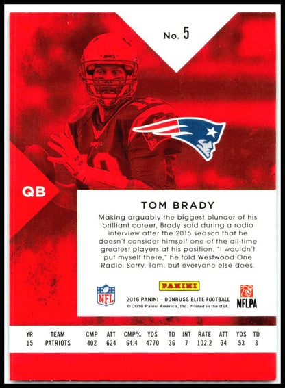 2016 Donruss Elite #5 Tom Brady New England Patriots