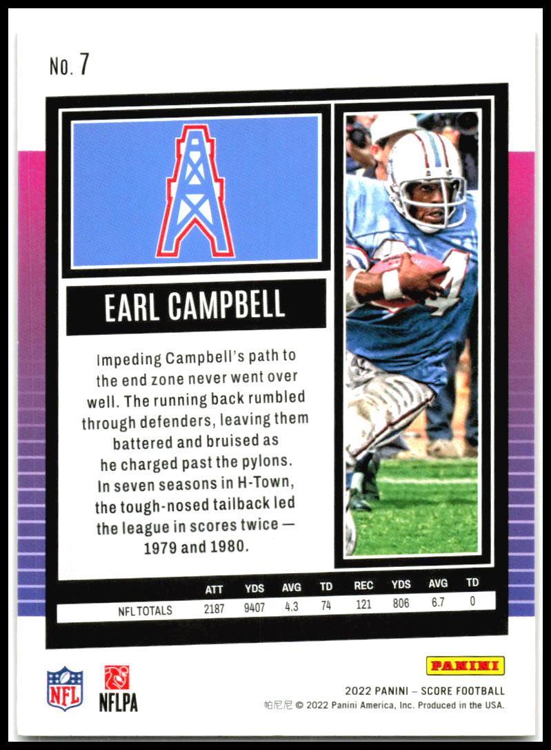2022 Score Red #7 Earl Campbell Houston Oilers