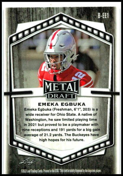 2022 Leaf Draft Metal Prismatic Blue #B-EE1 Emeka Egbuka Ohio State Buckeyes