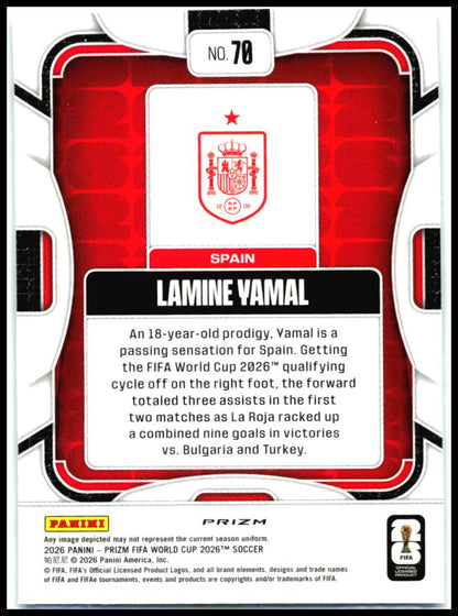 2026 Panini Prizm FIFA World Cup Silver Prizms #70 Lamine Yamal Spain