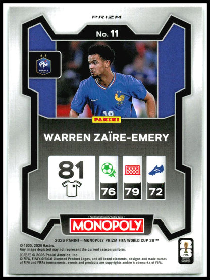 2026 Panini Prizm Monopoly FIFA World Cup Hat Trick Mojo #11 Warren Zaïre-Emery