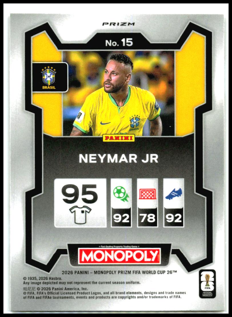 2026 Panini Prizm Monopoly FIFA World Cup Gold Cracked Ice Prizms #15 Neymar Jr