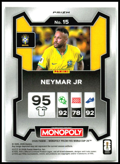 2026 Panini Prizm Monopoly FIFA World Cup Gold Cracked Ice Prizms #15 Neymar Jr
