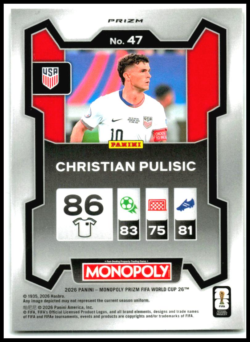 2026 Panini Prizm Monopoly FIFA World Cup Gold Cracked Ice #47 Christian Pulisic