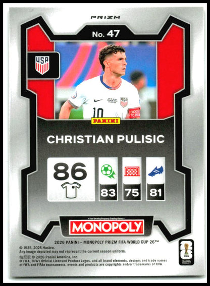 2026 Panini Prizm Monopoly FIFA World Cup Gold Cracked Ice #47 Christian Pulisic
