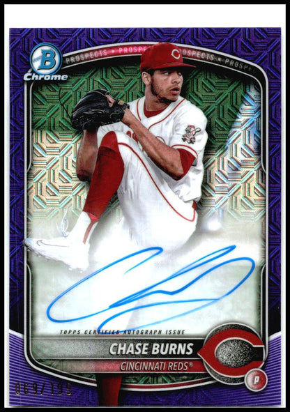2025 Bowman Chrome Prospect Purple Auto Mojo / 199 #BMA-CB Chase Burns AU Reds