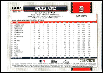 2026 Topps Gold #682 Wenceel Pérez #/2026 Detroit Tigers