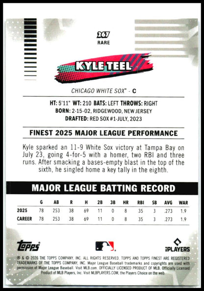 2026 Finest Blue Mini-Diamond Refractors #267 Kyle Teel RC White Sox