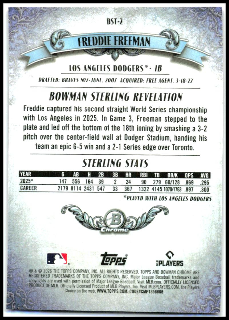 2026 Bowman Bowman Sterling Mojo Pink Refractors #BST-2 Freddie Freeman Dodgers