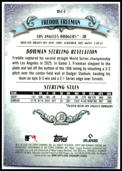 2026 Bowman Bowman Sterling Mojo Pink Refractors #BST-2 Freddie Freeman Dodgers