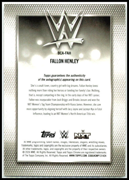 2026 Topps Chrome WWE Orange Auto #/25 #BCA-FAH Fallon Henley AU