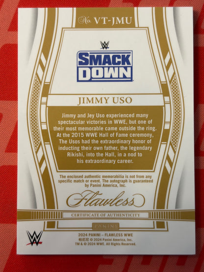 2024 Panini Flawless WWE Vertical Auto Relic Gold #/10 #VT-JMU Jimmy Uso AU