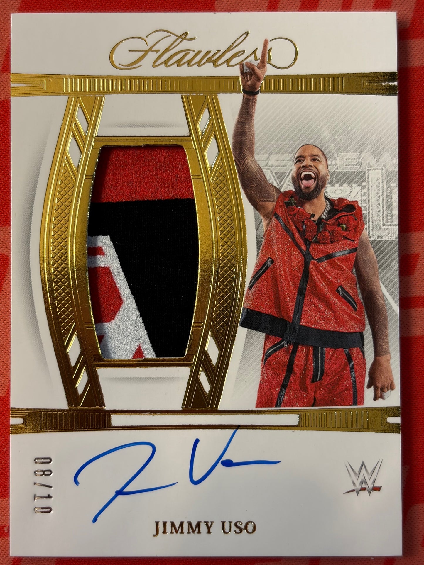 2024 Panini Flawless WWE Vertical Auto Relic Gold #/10 #VT-JMU Jimmy Uso AU