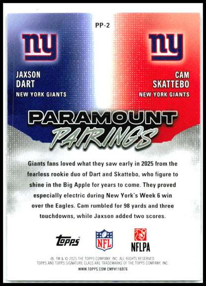 2025 Topps Signature Class Paramount Pairings #PP-2 Skattebo / Dart Giants