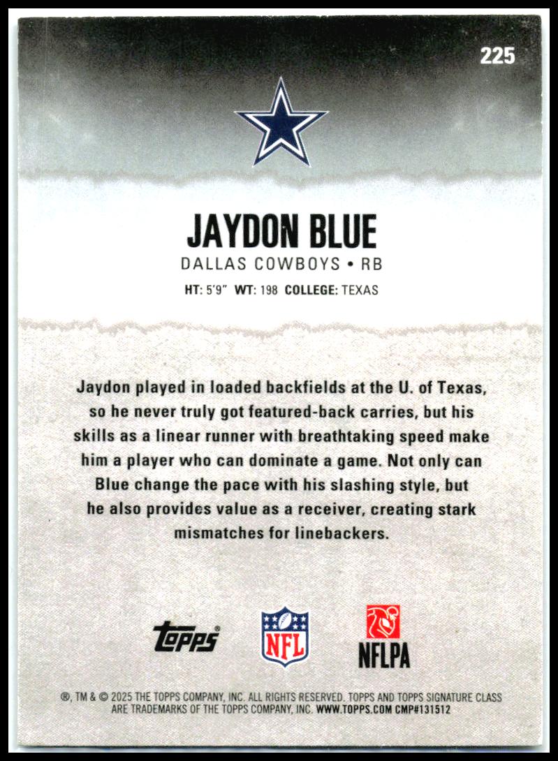 2025 Topps Signature Class Purple #/100 #225 Jaydon Blue RC Dallas Cowboys