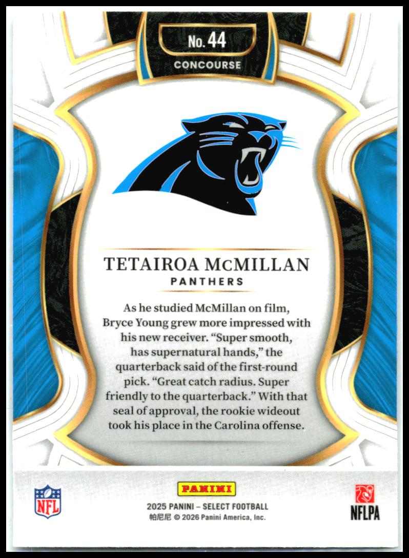 2025 Panini Select #44 Tetairoa McMillan RC Carolina Panthers