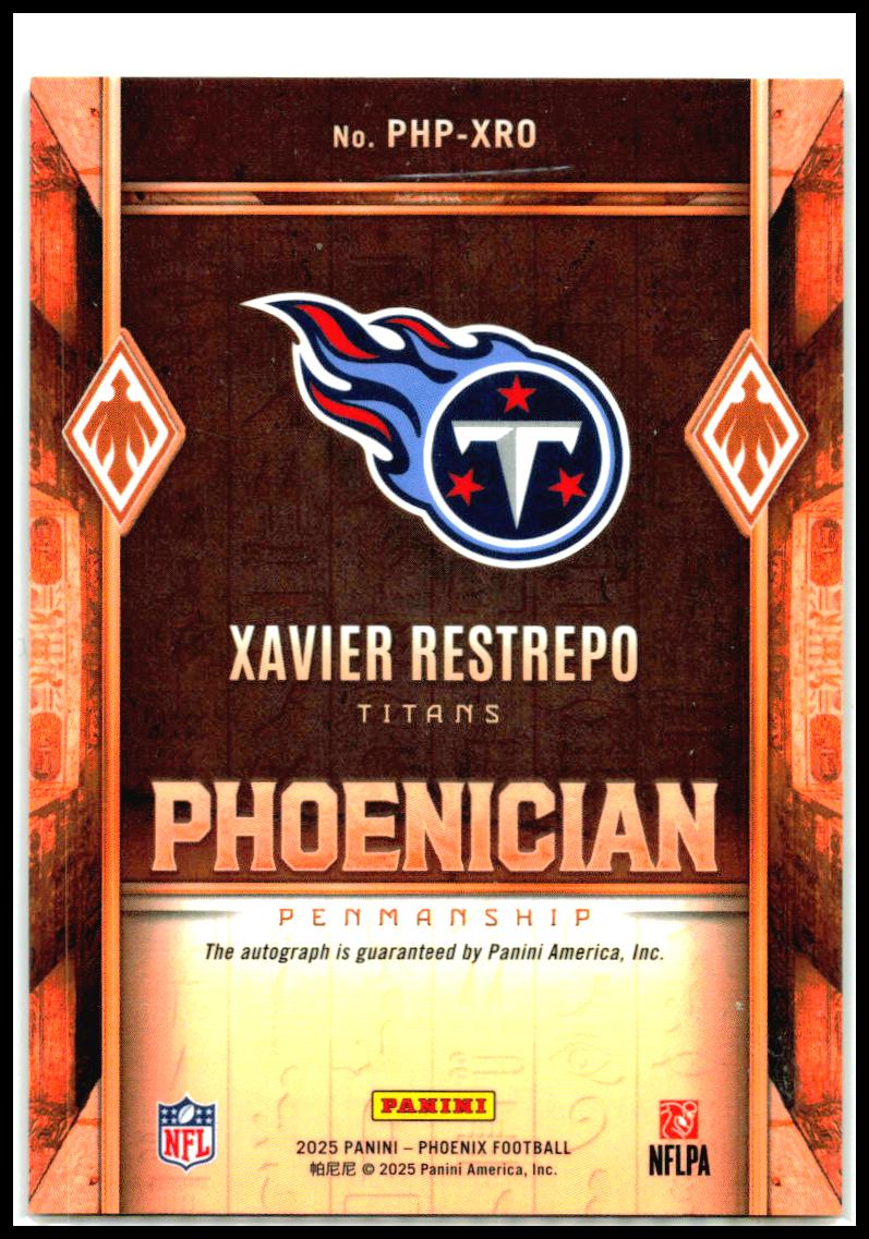 2025 Panini Phoenix Phoenician Penmanship #PHP-XRO Xavier Restrepo AU Titans