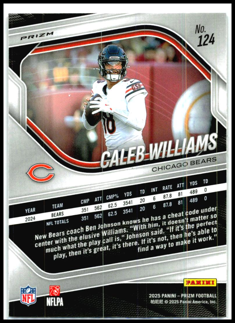 2025 Panini Prizm Black and Red Checker #124 Caleb Williams Chicago Bears