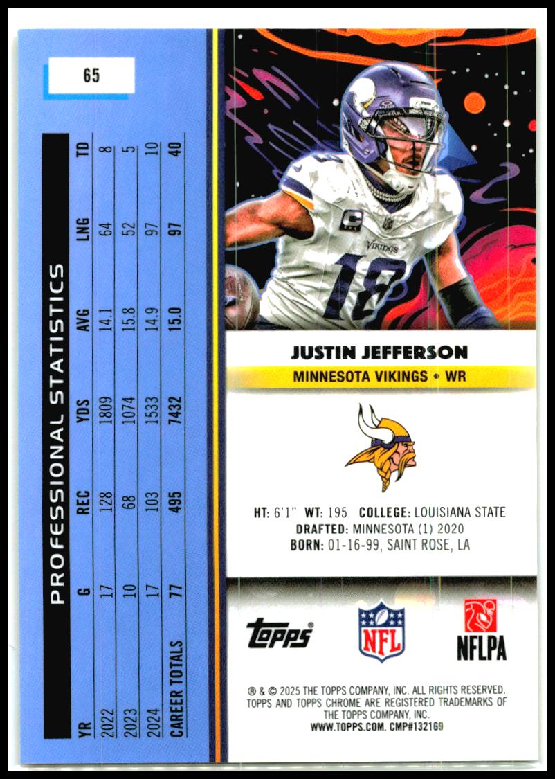 2025 Topps Chrome Cosmic Gold Interstellar Refractor # Justin Jefferson Vikings