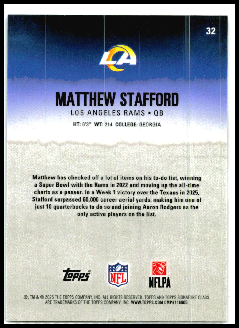 2025 Topps Signature Class Chrome Orange Refractor #32 Matthew Stafford Rams