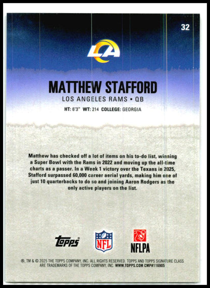 2025 Topps Signature Class Chrome Orange Refractor #32 Matthew Stafford Rams