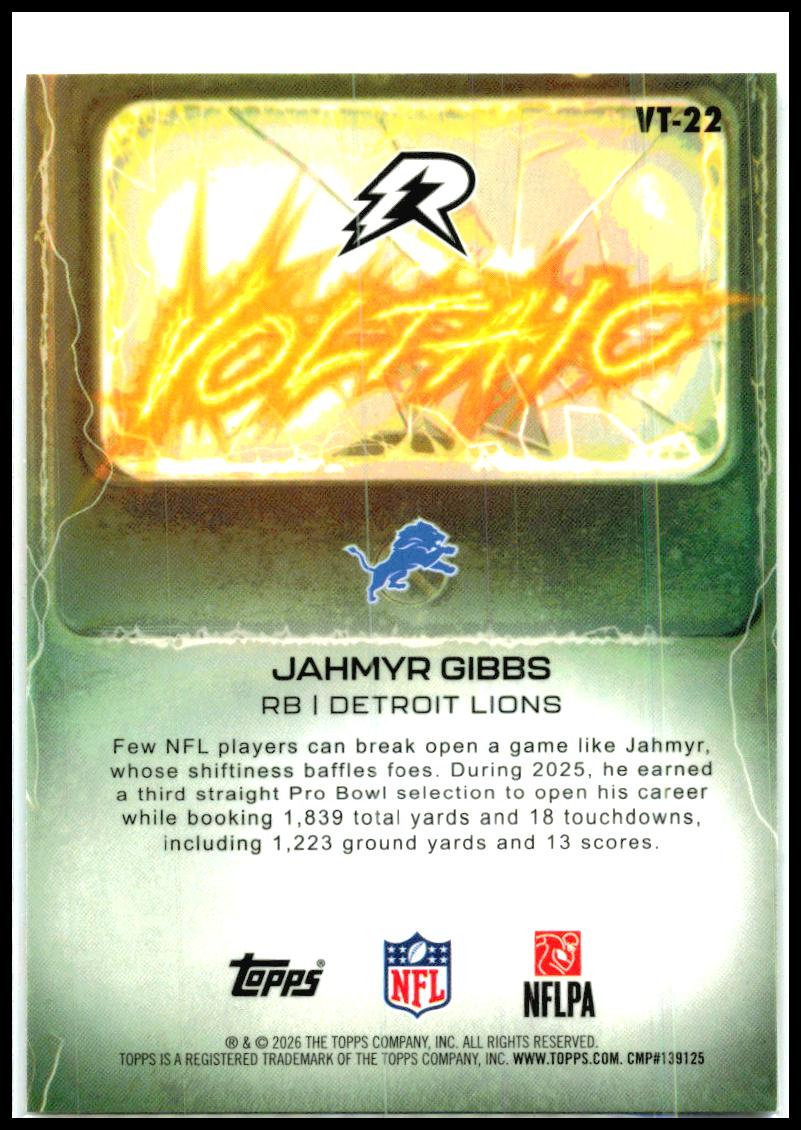 2025 Topps Resurgence Voltaic #VT-22 Jahmyr Gibbs Detroit Lions