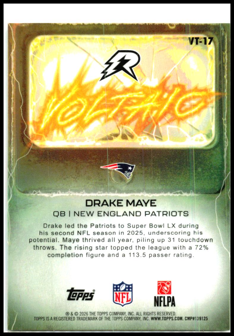 2025 Topps Resurgence Voltaic #VT-17 Drake Maye New England Patriots