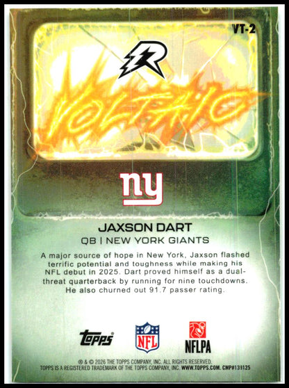 2025 Topps Resurgence Voltaic #VT-2 Jaxson Dart New York Giants