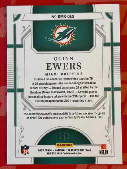 2025 National Treasures Auto Triple Patch #/25 #RMS-QES Quinn Ewers Dolphins