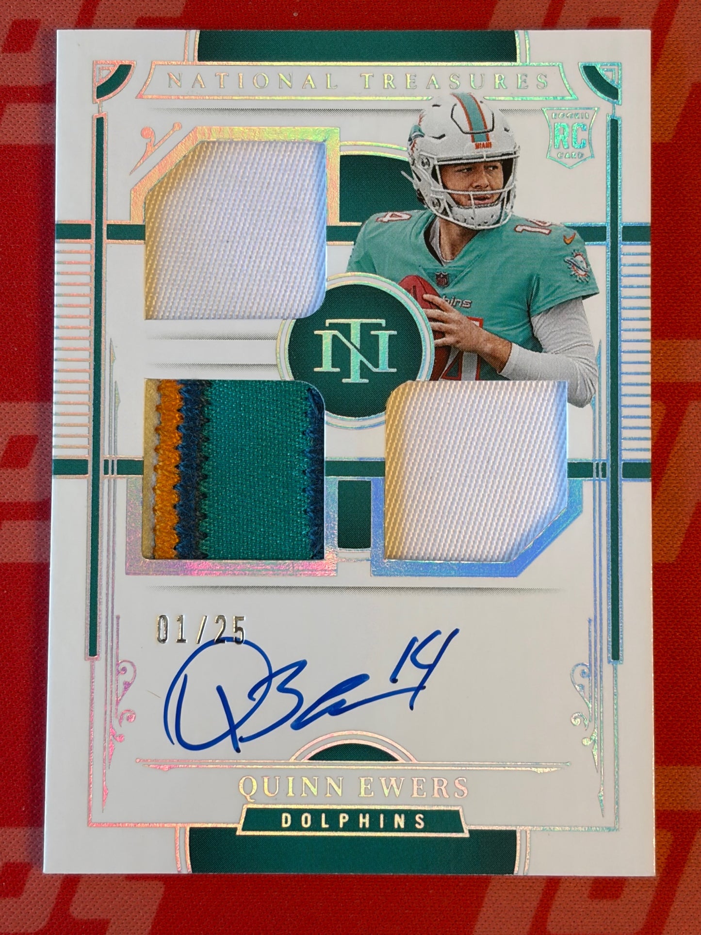 2025 National Treasures Auto Triple Patch #/25 #RMS-QES Quinn Ewers Dolphins