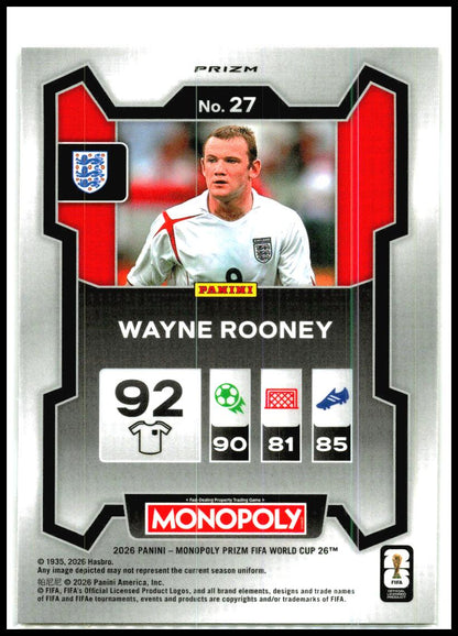 2026 Prizm Monopoly FIFA World Cup Gold Cracked Ice #27 Wayne Rooney England