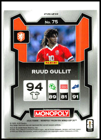 2026 Panini Prizm Monopoly FIFA World Cup Gold Cracked Ice #75 Ruud Gullit