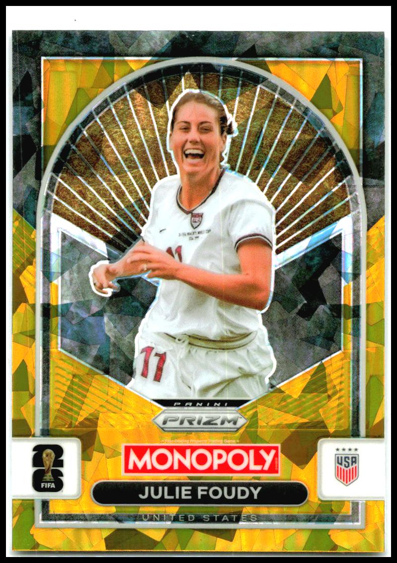 2026 Panini Prizm Monopoly FIFA World Cup Gold Cracked Ice #93 Julie Foudy USA