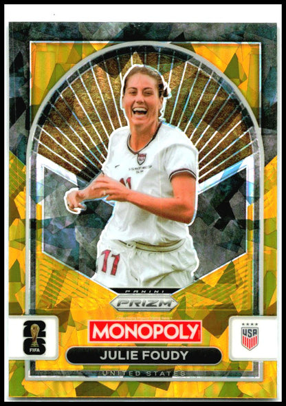 2026 Panini Prizm Monopoly FIFA World Cup Gold Cracked Ice #93 Julie Foudy USA