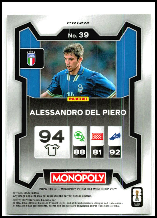 2026 Prizm Monopoly FIFA World Cup Gold Cracked Ice #39 Alessandro Del Piero