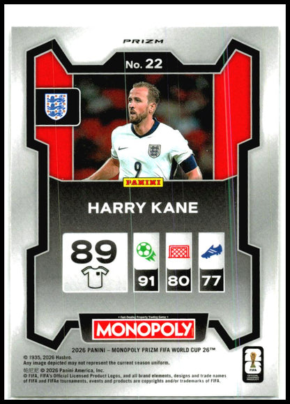 2026 Prizm Monopoly FIFA World Cup Gold Cracked Ice #22 Harry Kane England
